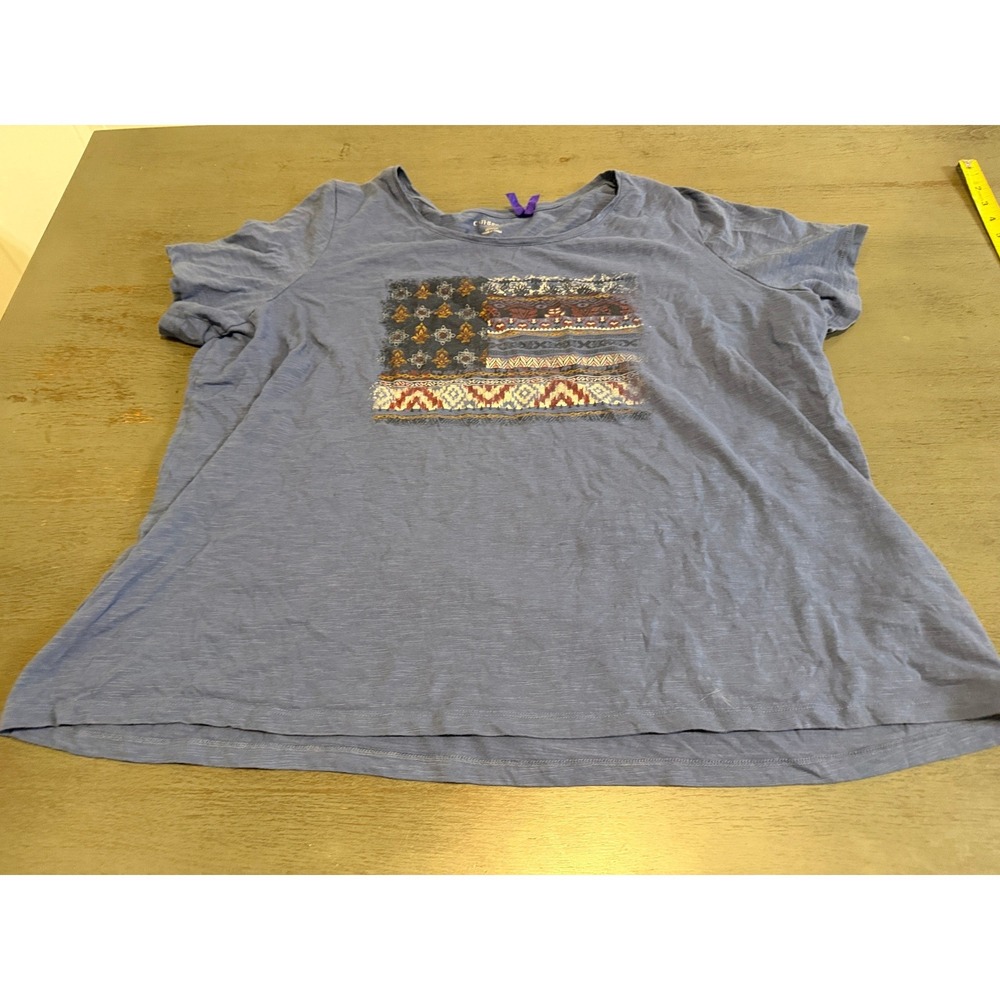 Catherines Petite Blue Flag Graphic T-Shirt Americana Boho 2XWP Short Sleeve Tee
